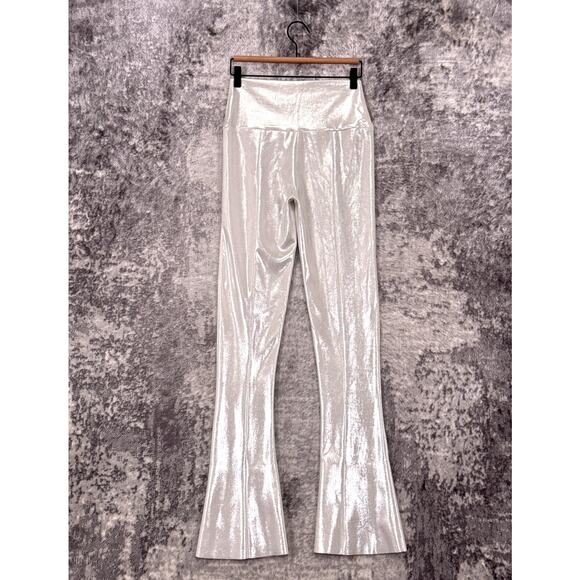 Norma Kamali Spat Leggings Small Womens Silver Metallic Retro Split Hem Flare - Picture 2 of 6